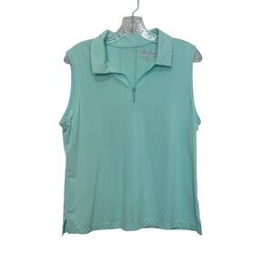 Lillie Green Sleeveless Polo Shirt Womens PL Petite Large Aqua Golf Tennis